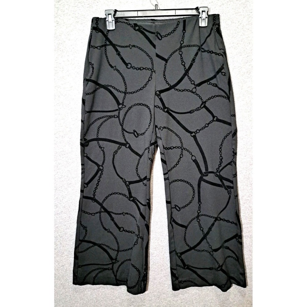 Chico's Gray Black Equestrian Chain Link Flocked Wide Leg Pants Size 2.5R 14R